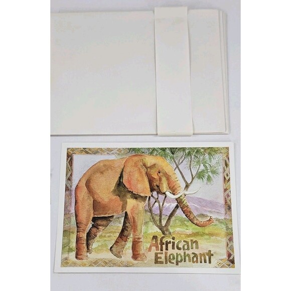 Vtg Blank All Occasion Greeting Cards 3 Black Rhino 1 Elephant Painting Envelope - Picture 3 of 6